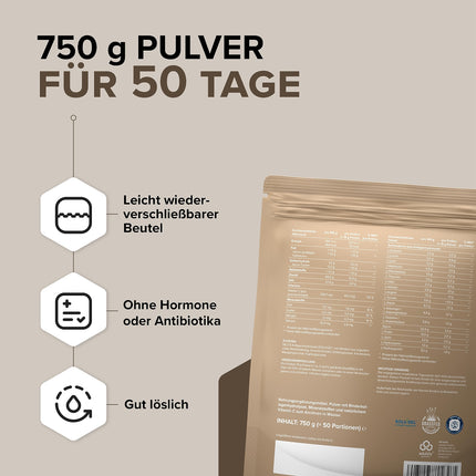 edubily nutrition® kolagēna pulveris • No sertificētām ganību saimniecībām • Augstākās kvalitātes kolagēna hidrolizāts ar kofaktoriem locītavu veselībai un stipriem saistaudiem • Iepakots maisiņā ar līplīša aizdari (750 g)