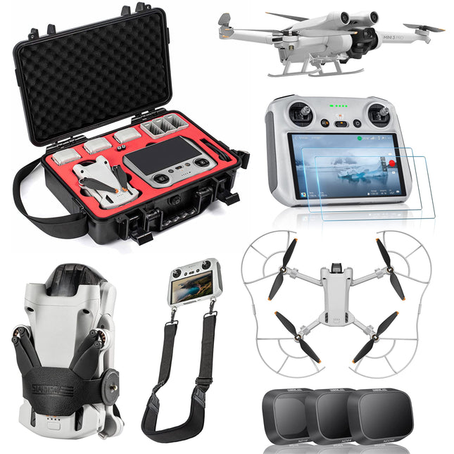 STARTRC Mini 3 Pro piederumu komplekts, 7 vienā ūdensnecaurlaidīga soma, HD stikls, filtrs, propellera turētājs, propellera aizsargs, aukla, nolaišanās mehānisms DJI Mini 3 Pro dronam (bez drona un kontroliera)