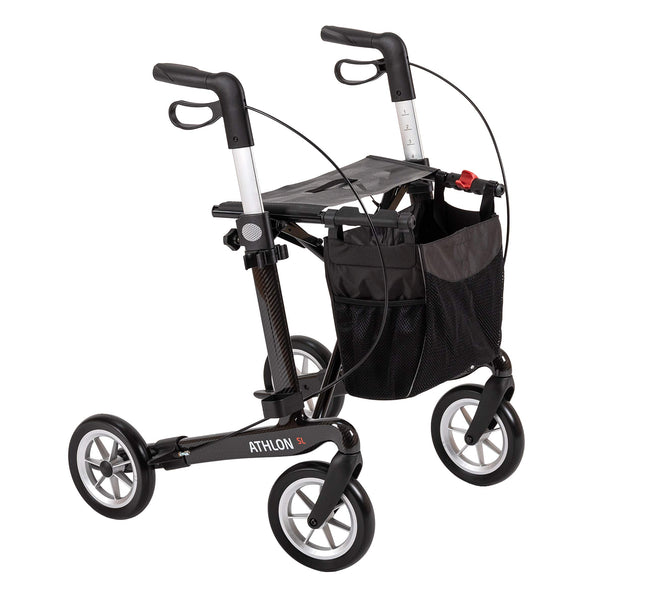 Rehasense rollators Athlon SL, izgatavots no oglekļa šķiedras, viegls un salokāms | Gājējs mājām/ielai | Viegls rullators, regulējams augstumā | L izmērs, paredzēts cilvēkiem ar augumu 150–200 cm