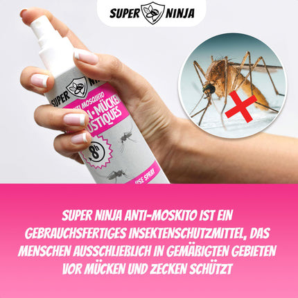 Super Ninja odu un ērču atbaidīšanas līdzeklis bez DEET 100 ml - efektīvs kukaiņu atbaidīšanas līdzeklis, drošs bērniem no 1 gada vecuma - aizsardzība pret odiem un ērcēm, odu atbaidīšanas pumpja aerosols