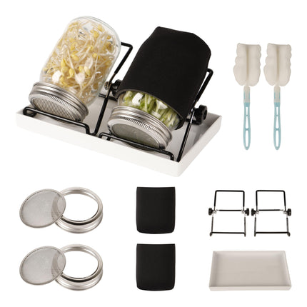 Dīgšanas pudeļu komplekts (2 gab.) sēklām, trauks mājas audzēšanai ar dīgšanas burku un nerūsējošā tērauda sietu - komplektā. drenāžas statīvs brokoļu asniem, lucernai, mikrozaļumiem | Ideāli piemērots diedzētu burku dīgšanai