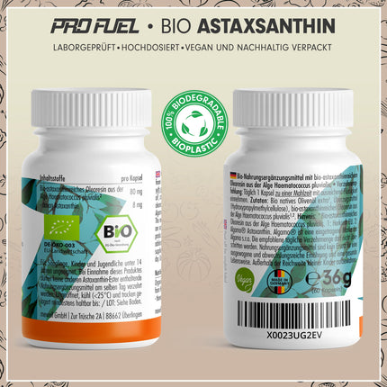 ORGANISKAS Astaksantīna kapsulas 60x - Astaksantīns augstā devā un organisks - 8 mg astaksantīna vienā kapsulā - Algamo® Premium Astaksantīns no asinsaļģēm (Haematococcus pluvialis) - laboratorijā pārbaudīts ar sertifikātu