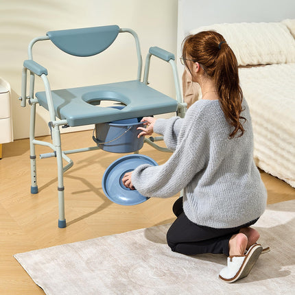 VEVOR tualetes krēsls, naktsgaldiņš ar nolokāmiem roku balstiem un noņemamu atzveltni, 5 līmeņu regulējams augstums 50-62 cm, noņemams 7 litru spainis, viegli saliekams, celtspēja 453,6 kg