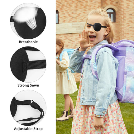 4 acu plāksteri iepakojumā, medicīniski acu plāksteri pieaugušajiem un bērniem, 3D regulējami acu plāksteri pirātu acu plāksteri kreisās vai labās acs ambliopijas atveseļošanās fāzei (melni)