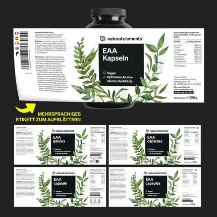 EAA kapsulas ar augstu devu – 300 kapsulas – 8 neaizvietojamās aminoskābes – vegānisks, bez nevajadzīgām piedevām – ražots Vācijā un laboratorijā pārbaudīts