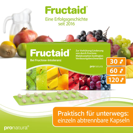 pro natura Fructaid – 60 kapsulas fruktozes nepanesības gadījumā, medicīniska ierīce fruktozes malabsorbcijas izraisītu gremošanas problēmu profilaksei un atvieglošanai