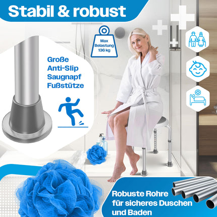 KESSER® Duschhocker höhenverstellbar 8 Stufen | Leichter Badhocker rutschfeste Gummifüße Duschstuhl 136KG belastbar | Duschhilfe Senioren | Saugnapf Haltegriff Badewannengriff | Duschsitz 360° drehbar
