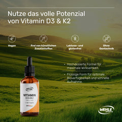 D3 K2 vitamīna pilieni augstā devā [1000 SV] - D3 K2 vitamīns augstā devā - D K2 vitamīns - D3 K2 vitamīna eļļa - D3 K2 vitamīns 1000 SV - 50 ml 1700 pilieni - Augsta biopieejamība - LABORATORIJAS TESTĒTS Wehle Sports®