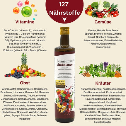 Fermentura® Vitabalance mikroelementu koncentrāts 750 ml sulas oriģināls ar 127 uzturvielām, vitamīniem, minerālvielām, tostarp 46 fermentētām dzīvībai svarīgām vielām | Vegāns, 1 mēneša krājums