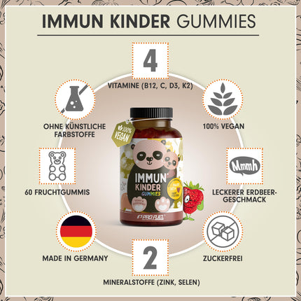 Vitamīnu želejkonfektes bērniem 60x - ar B12, C, D3, K2 vitamīniem, cinku un selēnu - imūnsistēmas un šūnu aizsardzībai - optimāli dozētas bērniem - laboratoriski pārbaudītas ar sertifikātu - bez cukura un vegānas