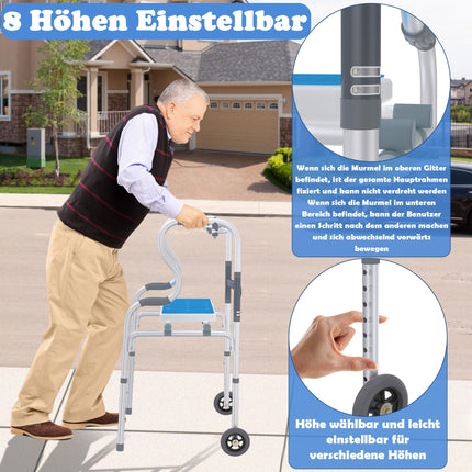 Froadp Gehhilfe für Senioren, Gehbock aus Aluminium Leicht Höhenverstellbar, Gehhilfen mit 2 Lenkrollen Rutschfest Stabil Gehwagen, Rollator Schmal für Wohnung Stehhilfe Ergonomische Griff