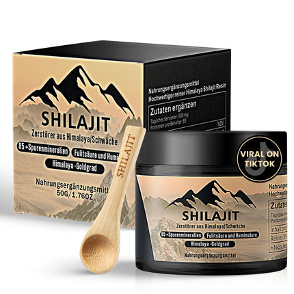 Tīra Himalaju šiladžita sveķu masa - 50 g zelta kvalitātes 100% tīra, 3 mēnešu krājumi, bagāta ar 85 minerālvielām, fulvīnskābi un humīnskābi, stiprina imūnsistēmu un vitalitāti, vīriešiem un sievietēm