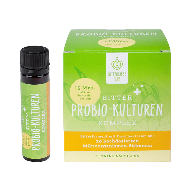 BitterLiebe® Bitter Probio-Cultures Complex - šķidras zarnu baktērijas - zarnās šķīstošs produkts ar 20 baktēriju celmiem un 15 miljardiem baktēriju - 15 x 15 ml dzeršanas ampulas