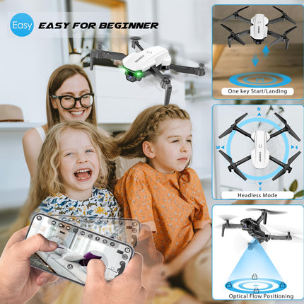 SIMREX drons ar 1080P kameru, vienas taustiņa pacelšanās drons, lidošana ar ceļa punktiem, automātiska sekošana, 3D apgriešana, 3 ātrumi, tālvadības drons bērniem un pieaugušajiem, balts