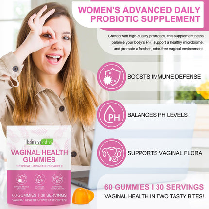 Premium Feminine Balance želejkonfektes - Havaju ananāss - PH Balance - želejkonfektes visu vecumu sievietēm, atbalsts sieviešu veselībai un labsajūtai - imunitātes atbalsts - vegānas un bez glutēna