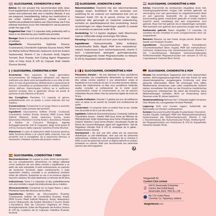 Glikozamīns, hondroitīns un MSM - 180 kapsulas - C vitamīns veicina normālu kolagēna veidošanos kaulu un skrimšļu funkcijai (EFSA) - Ar kurkumu un hialuronskābi - WeightWorld