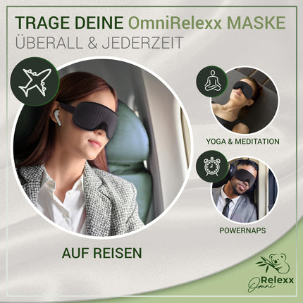 OMNIRELEXX miega maska ​​– elpojoša 3D miega acu maska ​​– ērta un mīksta acu maska ​​sievietēm un vīriešiem – 100% gaismas bloķēšana – ceļojumu maciņš – acu aizsargs – atmiņas putas (melnas)