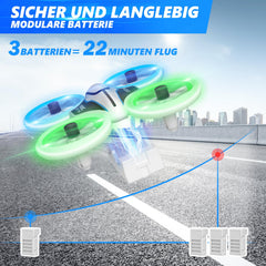 Mini drons ar HD 720P kameru bērniem, tālvadības drons ar LED gaismām, kvadrokopters ar 3D pagriezieniem, bezgalvas režīmu un 3 baterijām, 21 minūtes ilgs lidojuma laiks, rotaļu drons-helikopters bērniem un iesācējiem