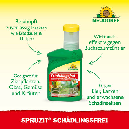 Neudorff Spruzit Pest-Free – koncentrāts apkaro kaitēkļus, piemēram, bukskodes, laputis un tripšus dekoratīvajos augos, dārzeņos un garšaugos, 250 ml