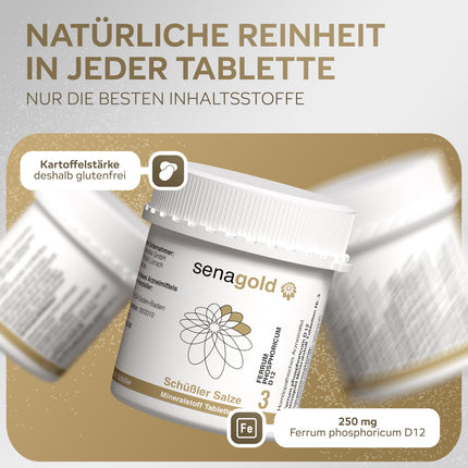 Senagold Schuessler sāls Nr. 3 — Ferrum phosphoricum D12 tabletes — bez lipekļa (400 tabletes)