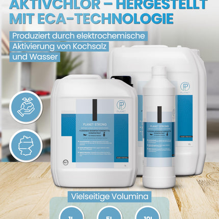 Planet Strong® - 1 l bezalkoholisks dezinfekcijas koncentrāts rokām, virsmām un ādai - Pret baktērijām, vīrusiem, sporām, sēnītēm, raugu, pelējumu un nepatīkamām smakām | Pudele (Halal un Kosher)