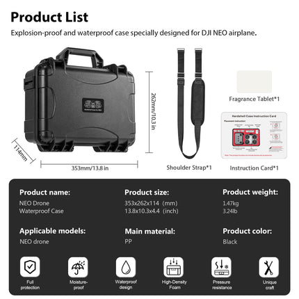 STARTRC Neo Case, ūdensnecaurlaidīgs pārnēsāšanas futrālis DJI Neo Fly More Combo ar RC-N3 tālvadības pulti, Neo Intelligent Flight Battery/Uzlādes centrmezgls