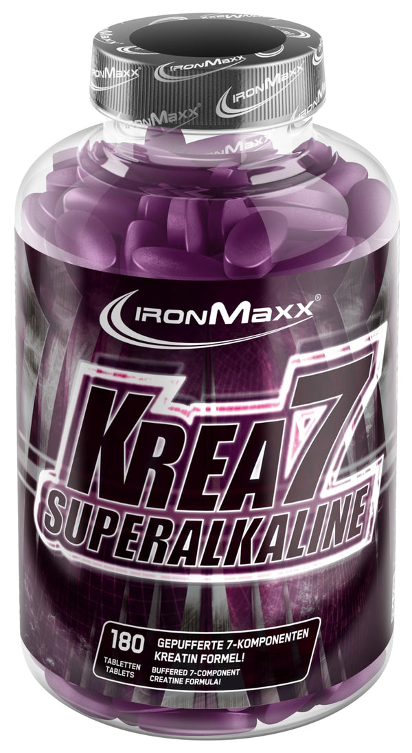 Krea7 Superalkaline kreatīna tabletes 180 gab. - 1590 mg kreatīna vienā tabletē, ar augstas devas 7 komponentu formulu, vegāns un bezcukura kreatīns