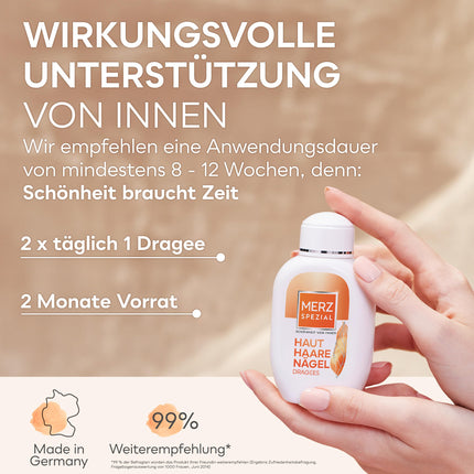 Merz Special Skin Hair Nails apvalkotās tabletes – 1 x 120 apvalkotās tabletes – uztura bagātinātājs ar 13 mikroelementiem starojošai ādai, spīdīgiem matiem un stipriem nagiem