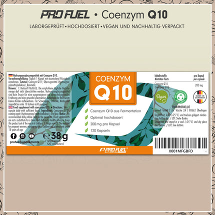 Q10 kapsulas ar lielu devu 120x ar 200 mg koenzīma Q10 vienā kapsulā - augstas kvalitātes (vegānisks) no fermentācijas - bez nevēlamām piedevām - laboratoriski pārbaudīts ar sertifikātu - piegāde 4 mēnešiem