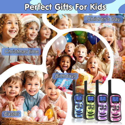QUOLIX WalkieTalkie Kids, uzlādējama rācija ar 24 stundu sarunu laiku, 3 km diapazonu, 8 kanāli un 99 kodi, LED lukturītis, maskēšanās dizaina rācijas āra aktivitātēm, kempingam, pārgājieniem (4 krāsas)