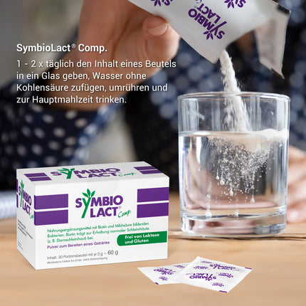 SymbioLact Comp.: probiotiskais pulveris, pienskābes baktērijas un biotīns zarnām un zarnu gļotādai, 30 paciņas