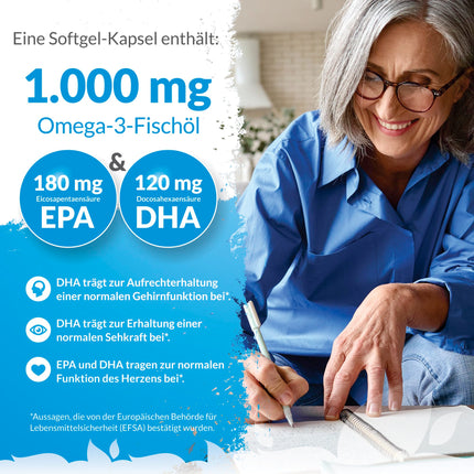 Omega 3 zivju eļļa 1000 mg - 365 kapsulas augstā devā - 900 mg EPA un DHA vienā devā triglicerīdu veidā - Tīra zivju eļļa no ilgtspējīgas zvejas - Neaizstājamās Omega 3 taukskābes - Nu U Nutrition