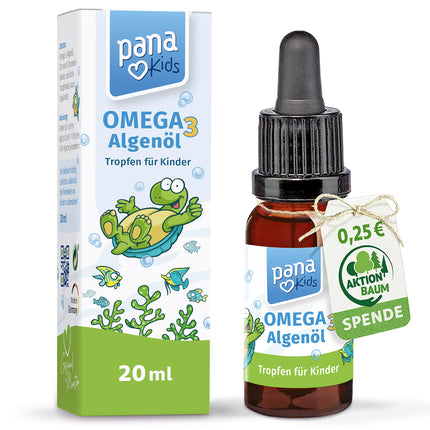 PanaKids Omega 3 pilieni bērniem - no 4 gadu vecuma - 100% vegāniski - 20 ml - ar DHA (316 mg) un EPA (158 mg) - Omega 3 bērniem no aļģu eļļas