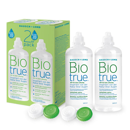 Bausch + Lomb Biotrue universālais šķīdums - kontaktlēcu tīrīšanas un uzglabāšanas šķīdums mīkstajām kontaktlēcām, 2 iepakojumā, 2 x 300 ml