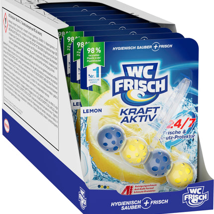 WC Fresh Power Active Fragrance Rinse Lemon (10 iepakojumi), tualetes tīrīšanas līdzeklis nodrošina tīrību ar katru skalošanu, smaržakmeņi ilgstošai svaigai tualetes smaržai