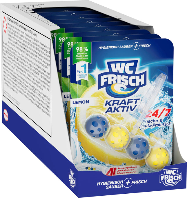 WC Fresh Power Active Fragrance Rinse Lemon (10 iepakojumi), tualetes tīrīšanas līdzeklis nodrošina tīrību ar katru skalošanu, smaržakmeņi ilgstošai svaigai tualetes smaržai