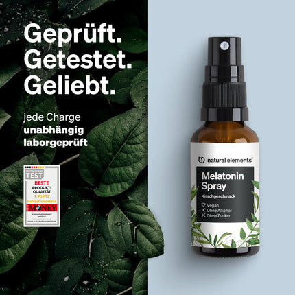 Melatonīna aerosols ar ķiršiem – 0,5 mg melatonīna dienā – bez cukura – ar B1 un B6 vitamīniem – 30 ml, vegāns, ražots Vācijā