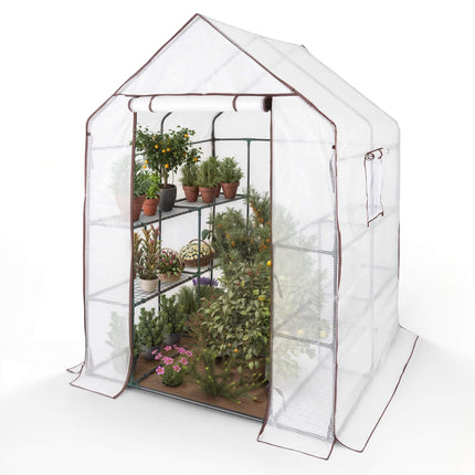 Arebos Premium tuneļa tipa siltumnīca ar 3 līmeņiem - 143 x 143 x 195 cm siltumnīca ar plauktiem un ventilācijas logu - vietu taupoša, augstas kvalitātes pavairošanas māja dārzam balkonam stallis