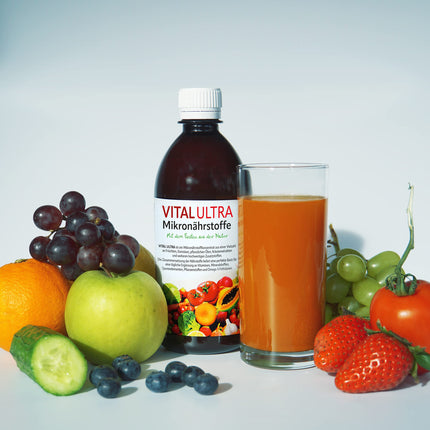 Vital Ultra - 480 ml - Mikroelementu koncentrāts ar vitamīniem, minerālvielām, mikroelementiem, augu vielām un omega-3 taukskābēm - šķidrs ēdiens, kas pagatavots no vairāk nekā 70 sastāvdaļām, līdz pat 60 porcijām