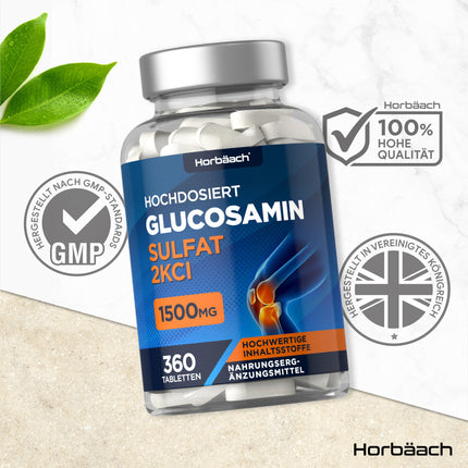 Glikozamīna sulfāts 1500 mg 2KCl | Glikozamīna sulfāts | 360 tabletes ar augstu devu | Glikozamīna sulfāts | no Horbaahas
