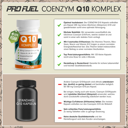 Q10 kapsulas, augsta deva 120x - koenzīma Q10 komplekss ar 200 mg koenzīma Q10 + B1, B2, B3 un B12 vitamīniem - enerģijas metabolismam un sirds darbībai - laboratoriski pārbaudīts ar sertifikātu - 4 mēnešu krājumi