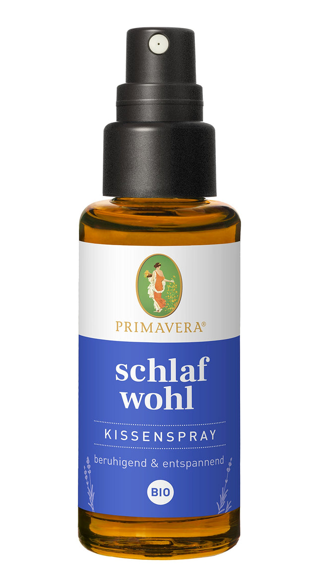 PRIMAVERA Sleep Well spilvenu aerosols organiskajam 30 ml - Tekstilizstrādājumu un telpu aromāts ar lavandu, vaniļu un neroli - aromterapija - nomierinošs - vegāns