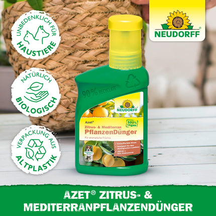 Neudorff Azet citrusaugļu un Vidusjūras augu mēslojums – organisks lēnas iedarbības mēslojums ar mikorizu veicina aromātisku augļu, piemēram, citronu, apelsīnu un olīvu, attīstību, 750 g, brūns