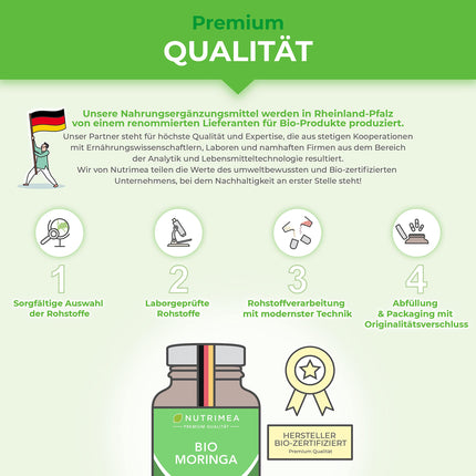 MORINGA Oleifera kapsulas | BIOLOĢISKI Sertificēts BEZ piedevām | Ražots Vācijā | Enerģijas tabletes 4 mēnešu krājumā | SUPERĒDIENS 100% VEGĀNS