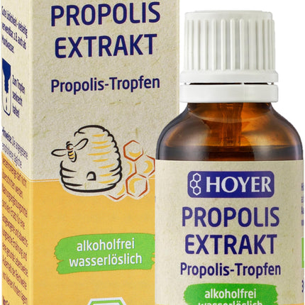 HOYER Propolisa pilieni organiskie - bezalkoholiski un ūdenī šķīstoši - tīrs propolisa ekstrakts kā uztura bagātinātājs vai ārīgai lietošanai - 30 ml