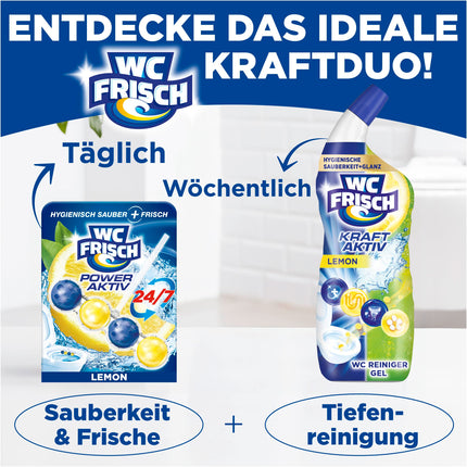 WC Fresh Power Active Fragrance Rinse Lemon (10 iepakojumi), tualetes tīrīšanas līdzeklis nodrošina tīrību ar katru skalošanu, smaržakmeņi ilgstošai svaigai tualetes smaržai