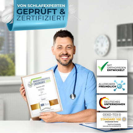 Glückstoff® spilvendrāna ortopēdiskajam spilvenam [ar dzesēšanas un sildīšanas efektu], kas izgatavota no eikalipta šķiedras (liocela) un spandeksa | Mīksts un mīlīgs | Rezerves vāks | Tāpēc | Versija: Universāls