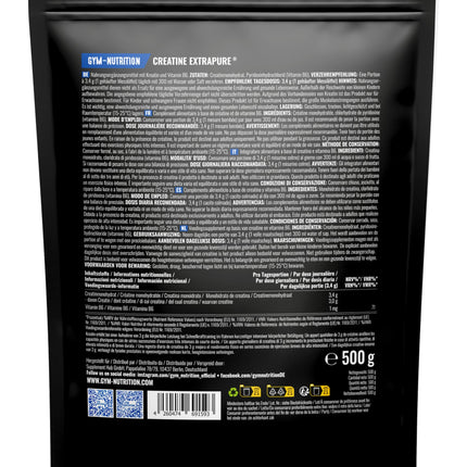 Kreatīna monohidrāta pulveris 500g - mikronizētas kvalitātes kreatīna monohidrāts ar optimāli augstu devu - tīrs, bez piedevām, 100% vegāns - iepakojums var atšķirties