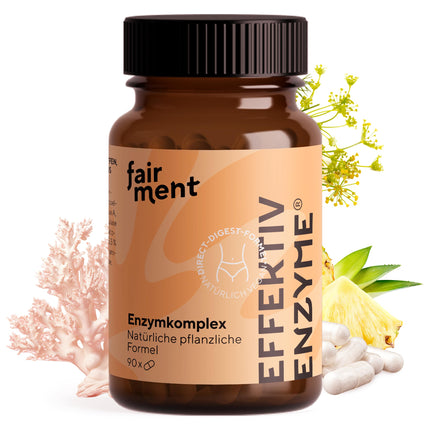 fairment EffektivEnzyme - augstākās kvalitātes enzīmu komplekss ar bromelaīnu, Sango jūras koraļļiem, laktāzi, papaīnu | Vegāniski enzīmi | 1x 90 kapsulas