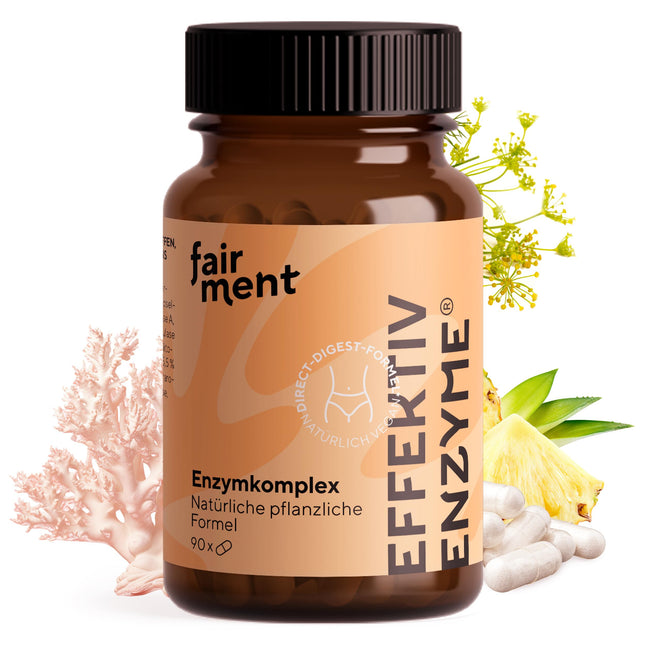 fairment EffektivEnzyme - augstākās kvalitātes enzīmu komplekss ar bromelaīnu, Sango jūras koraļļiem, laktāzi, papaīnu | Vegāniski enzīmi | 1x 90 kapsulas